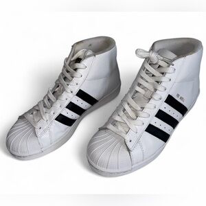 Adidas White and Black Striped High-Tops